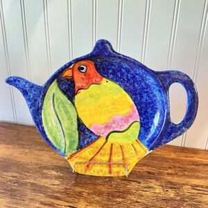 Vintage Bellini Piu Pottery Bird Design Serving Dish Hand Painted Italy Tea Pot